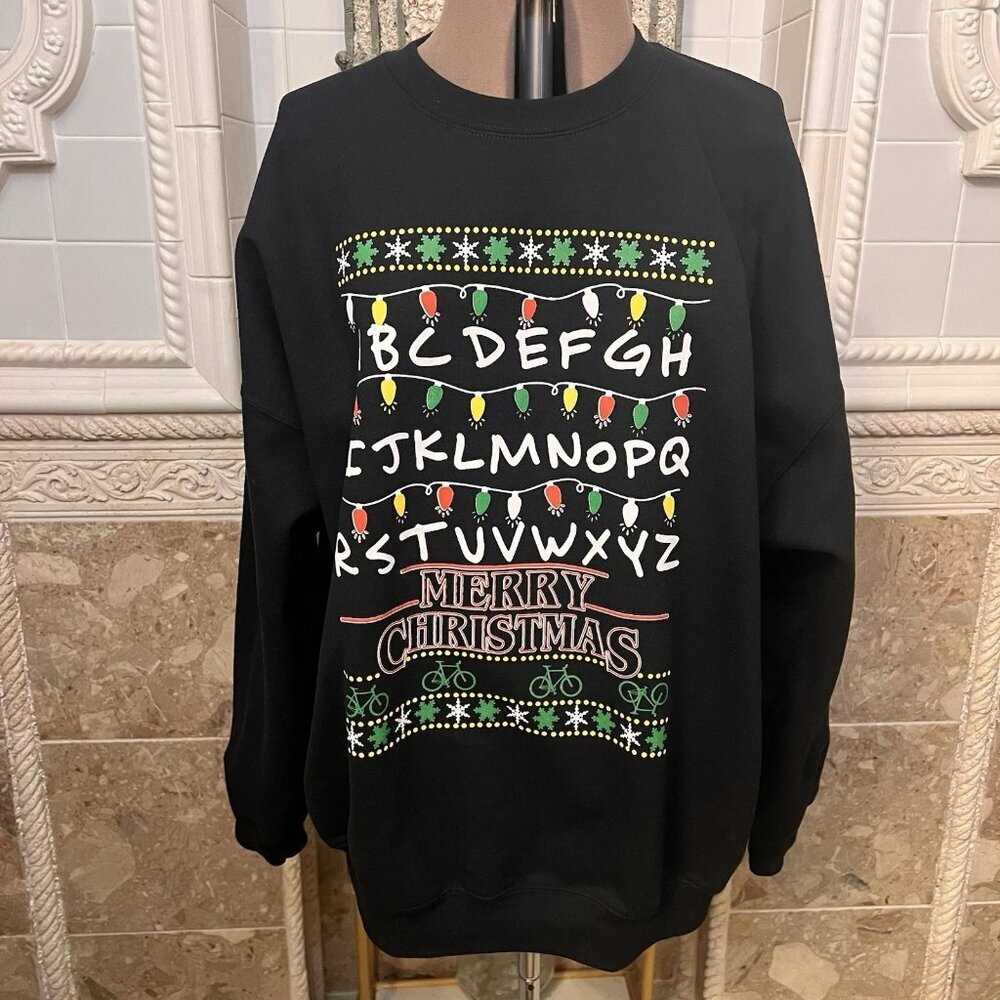 Christmas Black Alphabet Sweatshirt. Size 2XL. Cotton Poly. Long Sleeve. B118
